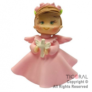 ADORNO MU�ECA ANGELITO CON VESTIDO ROSA PORCELANA FRIA x 1